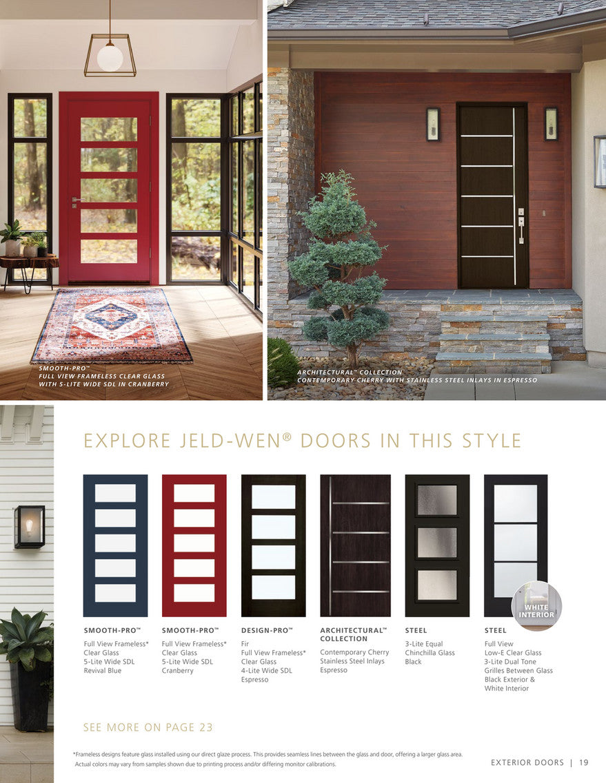 JELD-WEN 36 in. x 80 in. Right-Hand 3/4 Lite Rain Decorative Glass Mocha Stain Fiberglass Prehung Front Door with Brickmould