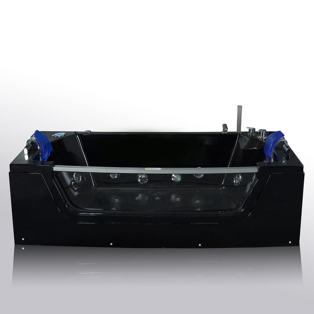 Jamaica with Heater 71 in. Acrylic Center Drain Corner Alcove Whirlpool Bathtub in Black - Super Arbor