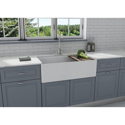 Delux Fireclay 33 in. Single Bowl Farmhouse Kitchen Sink with workstation