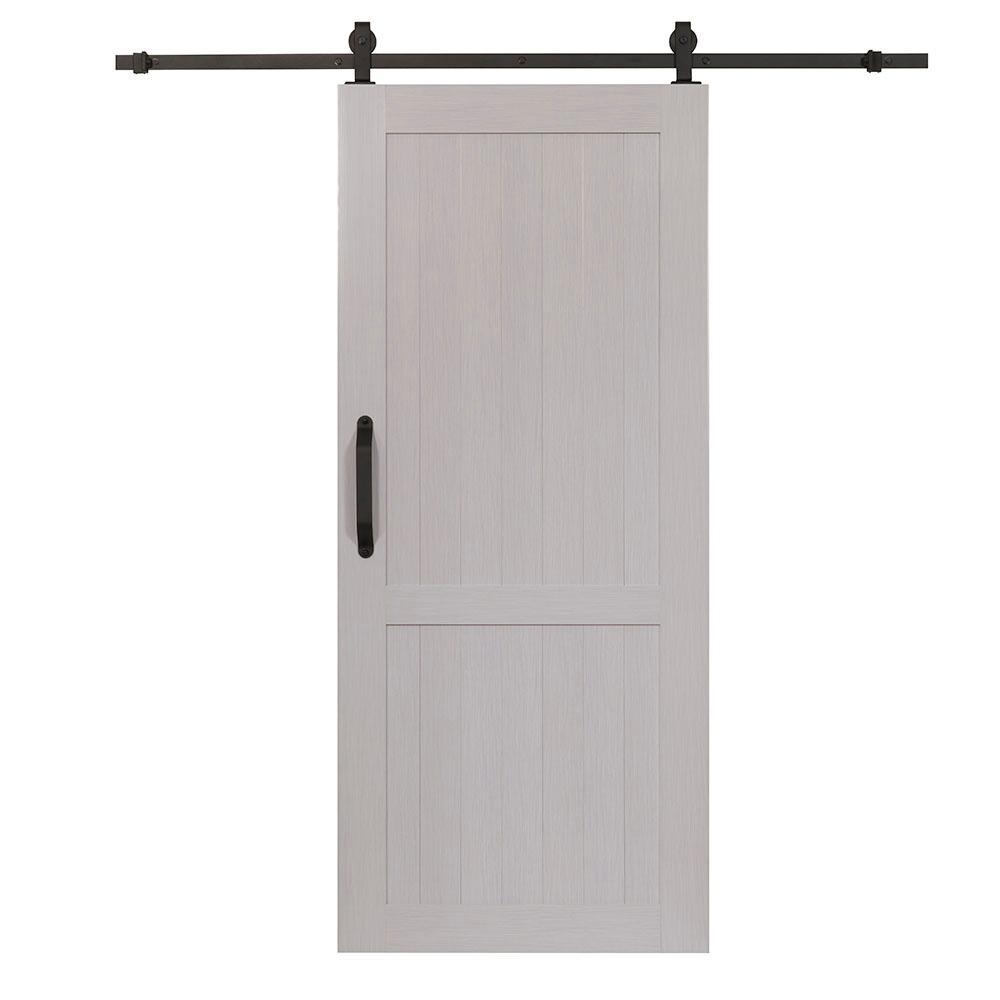 36 in. x 84 in. Millbrooke White H Style Ready to Assemble PVC Vinyl Sliding Barn Door with Hardware Kit - Super Arbor