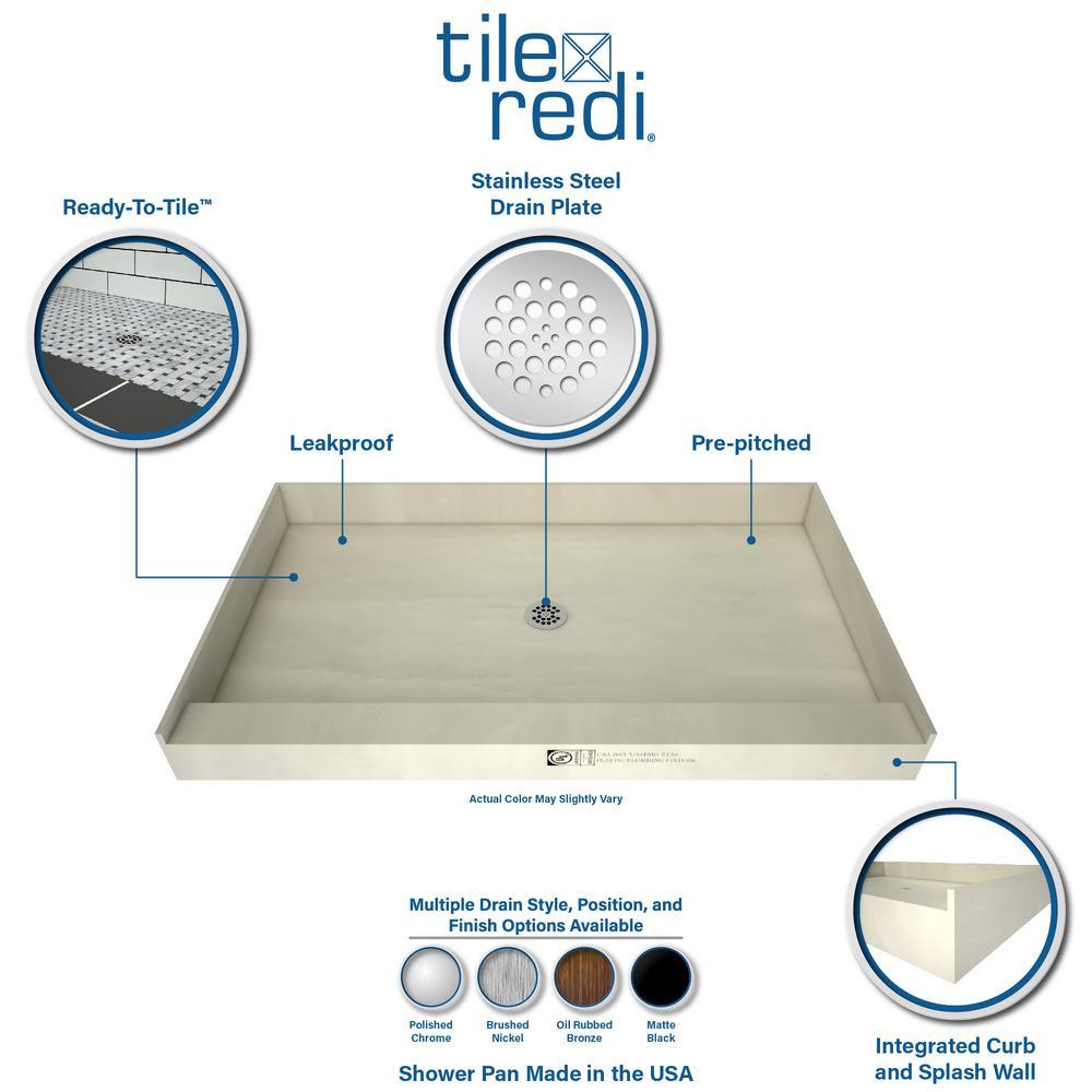 Redi Base 48 in. x 72 in. Single Threshold Shower Base with Center Drain and Polished Chrome Drain Plate - Super Arbor