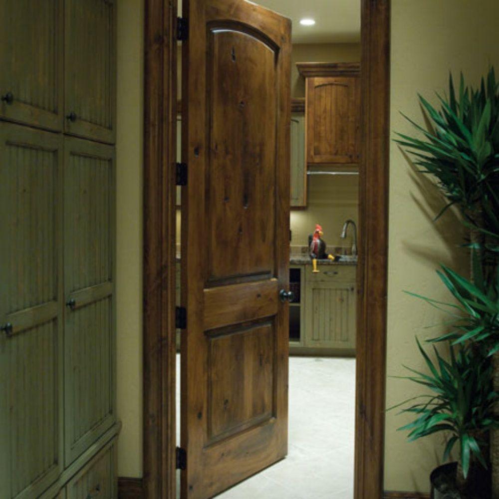 30 in. x 80 in. Rustic Knotty Alder 2-Panel Top Rail Arch Solid Core Wood Stainable Interior Door Slab - Super Arbor