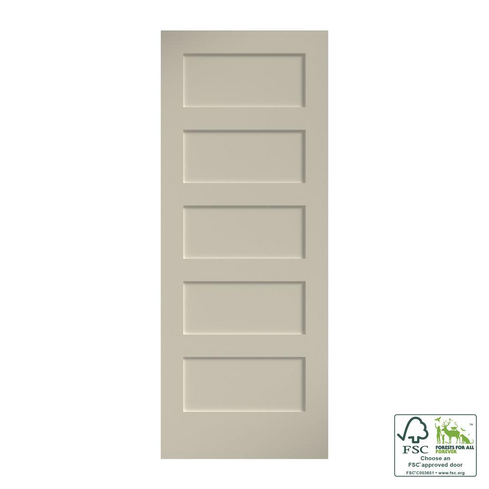 30 in. x 80 in. x 1-3/8 in. Shaker White Primed 5-Panel Solid Core Wood Interior Slab Door - Super Arbor