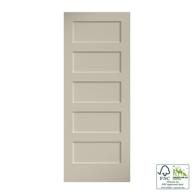 30 in. x 80 in. x 1-3/8 in. Shaker White Primed 5-Panel Solid Core Wood Interior Slab Door