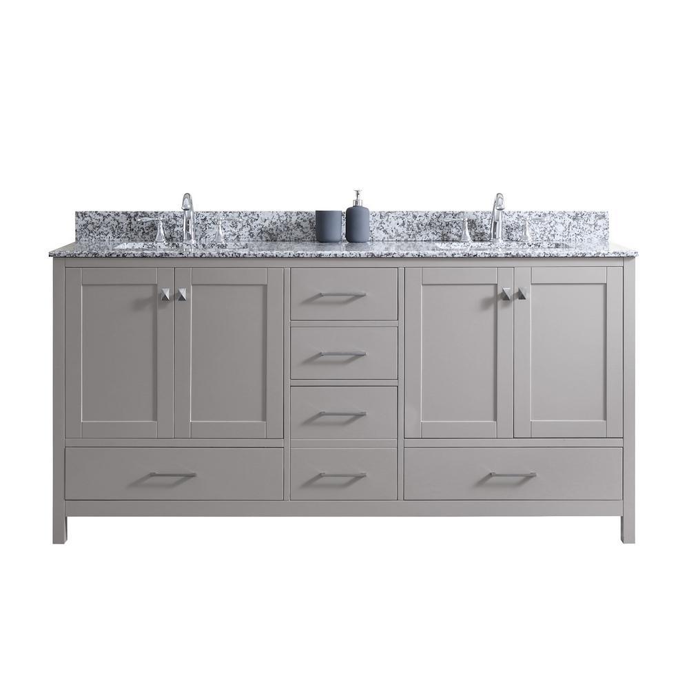 Caroline Madison 72 in. W Bath Vanity in White with Granite Vanity Top in Arctic White Granite with Square Basin - Super Arbor