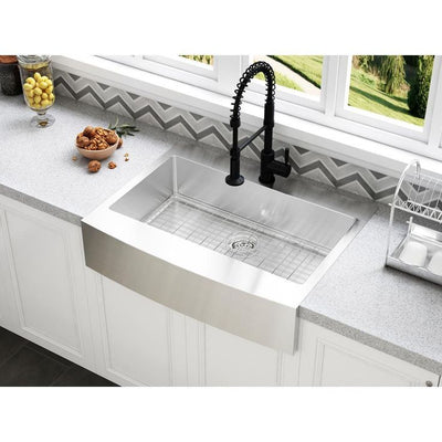 Brimley Retrofit Dual Mount Stainless Steel 33 in. 1-Hole Single Bowl Curved Farmhouse Apron Front Kitchen Sink