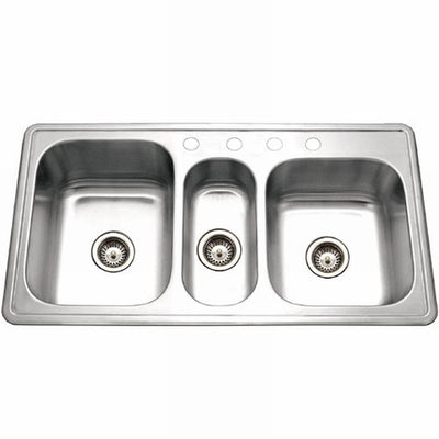 Premiere Gourmet Series Drop-In Stainless Steel 41 in. 4-Hole Triple Bowl Kitchen Sink - Super Arbor