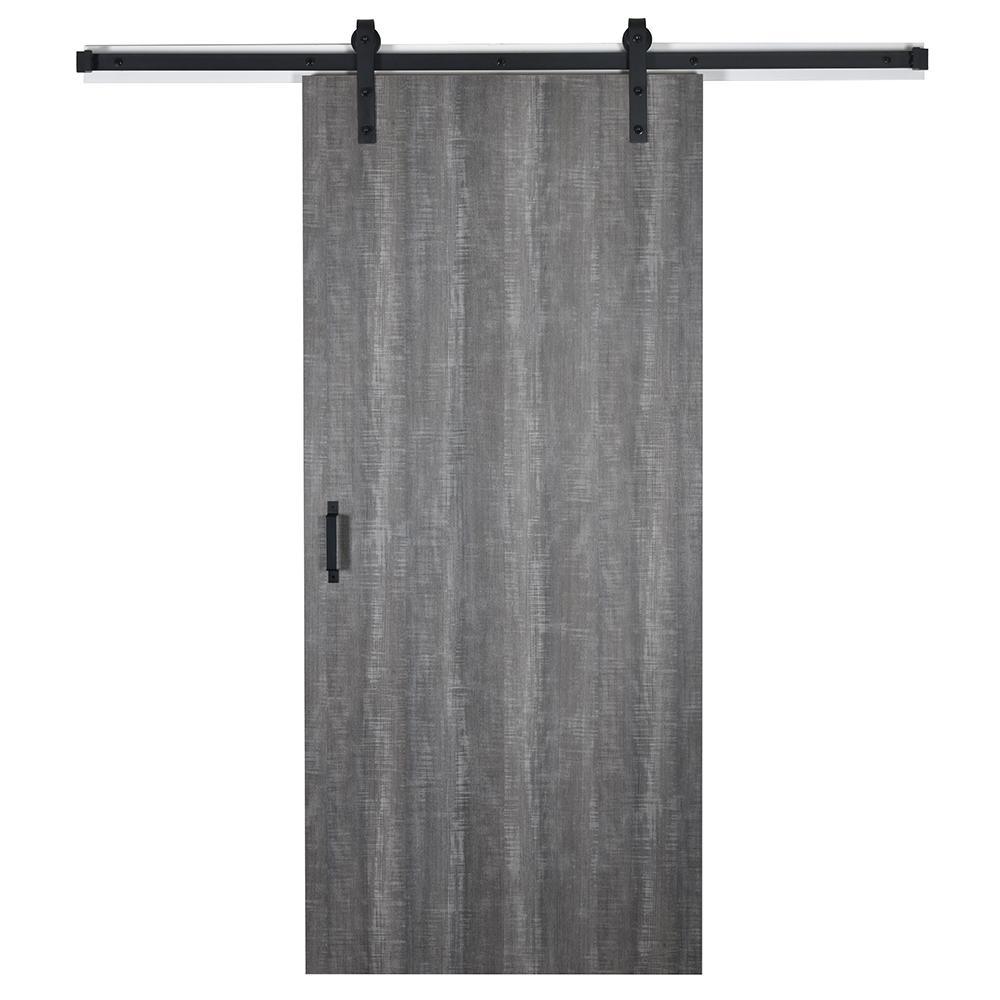 43 in. x 84 in. Weathered Char 8204-16 Solid Core Wood Flush Barn Door with Sliding Door Hardware Kit - Super Arbor