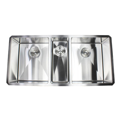 Undermount Stainless Steel 42 in. x 20 in. x 10 in. 16-Gauge Triple Bowl Kitchen Sink - Super Arbor