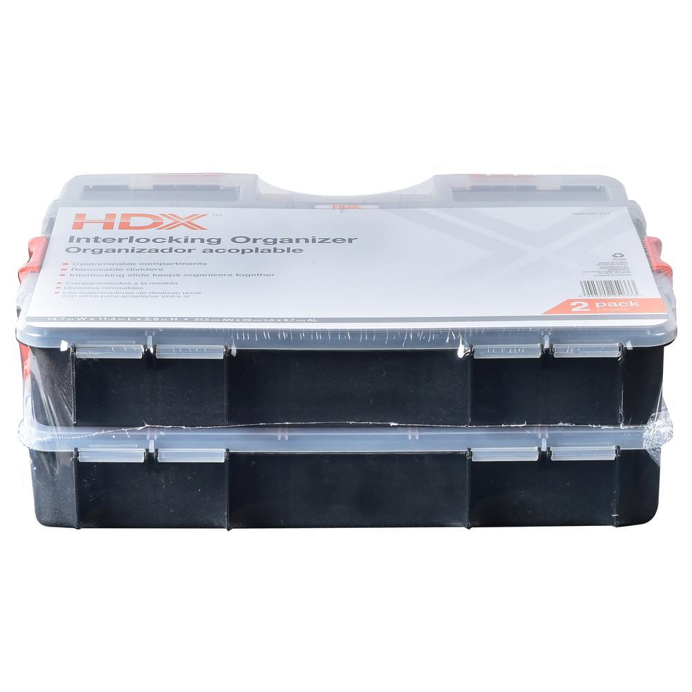 15-Compartment Interlocking Small Parts Organizer in Black (2-Pack