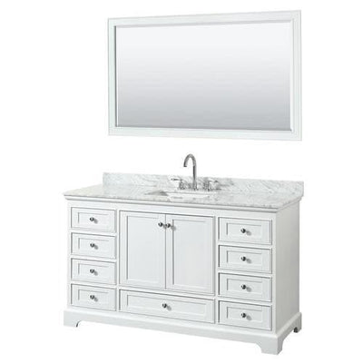 Wyndham Collection Deborah 60-in White Single Sink Bathroom Vanity with White Carrara Natural Marble Top (Mirror Included)