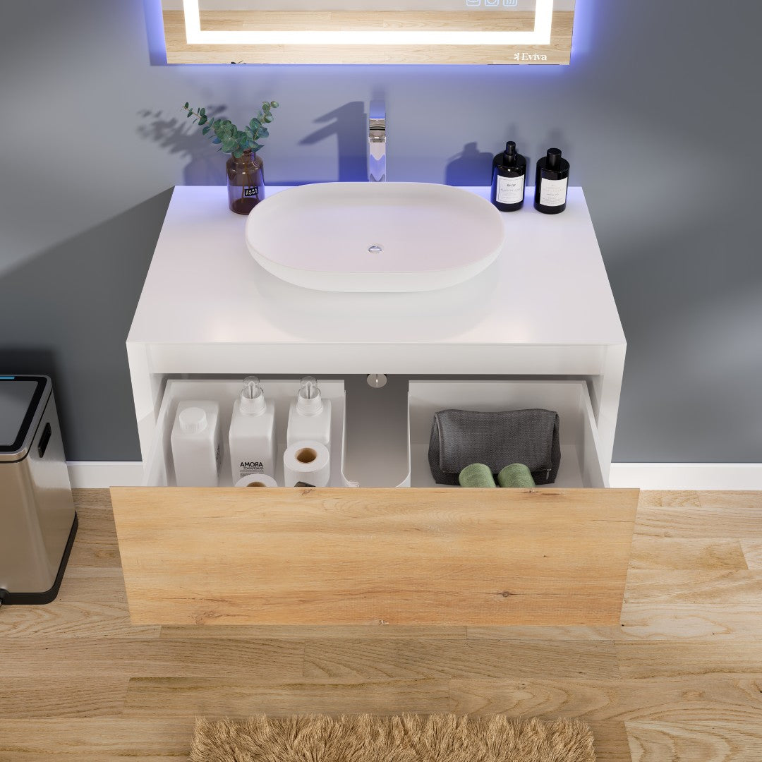 Eviva Santa Monica 36 in. W x 22 in. D x 16 in. H Single Bath Vanity in White with White Vessel Sink