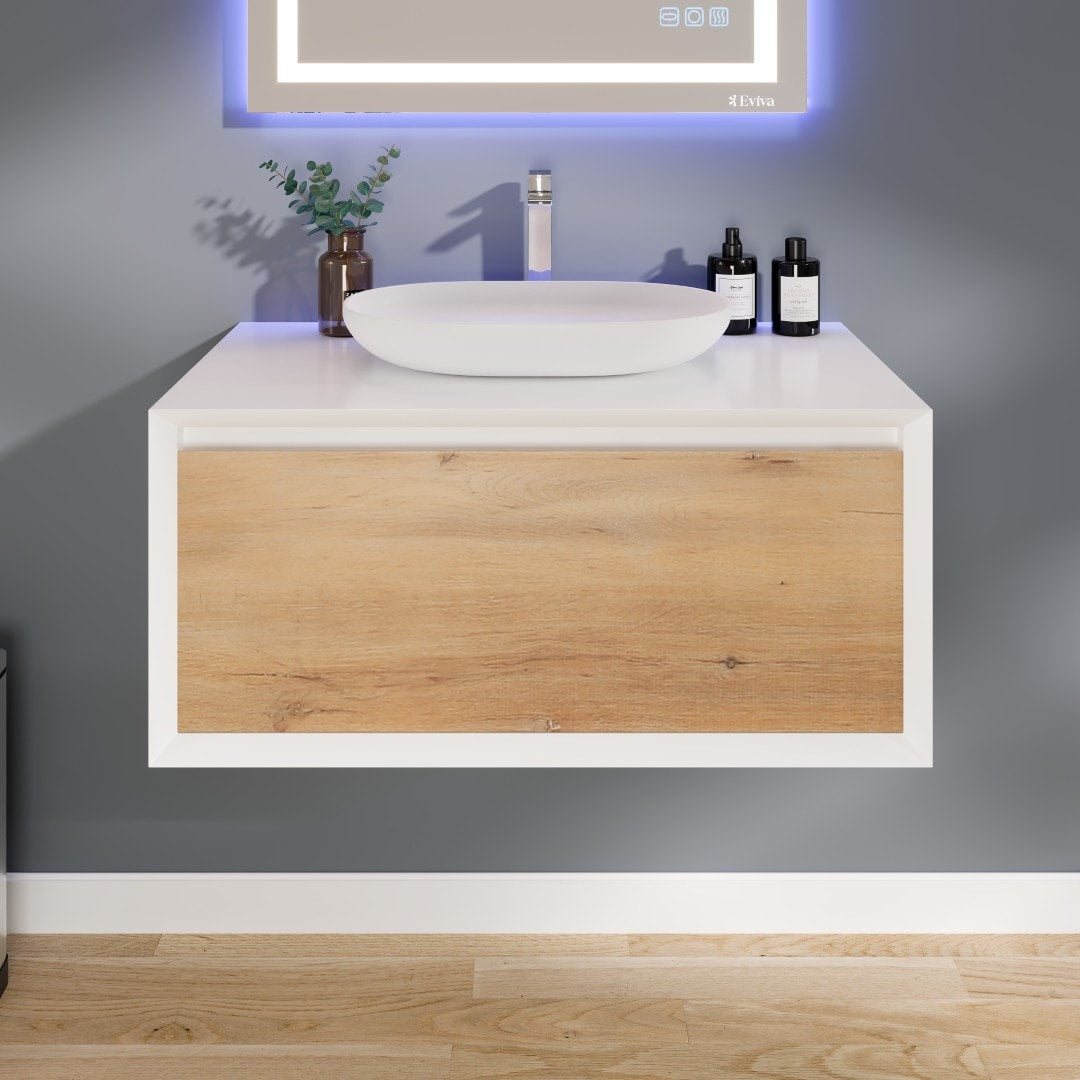 Eviva Santa Monica 36 in. W x 22 in. D x 16 in. H Single Bath Vanity in White with White Vessel Sink