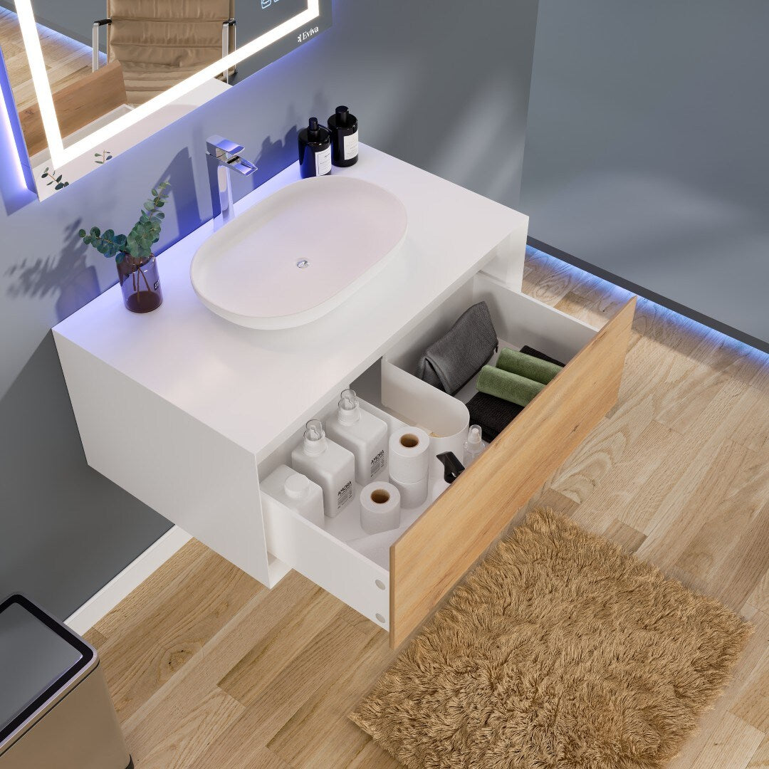 Eviva Santa Monica 36 in. W x 22 in. D x 16 in. H Single Bath Vanity in White with White Vessel Sink