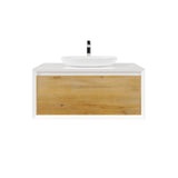Eviva Santa Monica 36 in. W x 22 in. D x 16 in. H Wall-Mount Single Bathroom Vanity in White Oak/White with White Vessel Sink