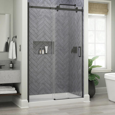Commix 48 in. x 76 in. Frameless Sliding Shower Door in Matte Black with 5/16 in. (8 mm) Clear Glass - Super Arbor