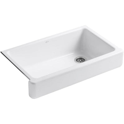 Whitehaven Farmhouse Apron Front Self-Trimming Cast Iron 36 in. Single Bowl Kitchen Sink in White - Super Arbor