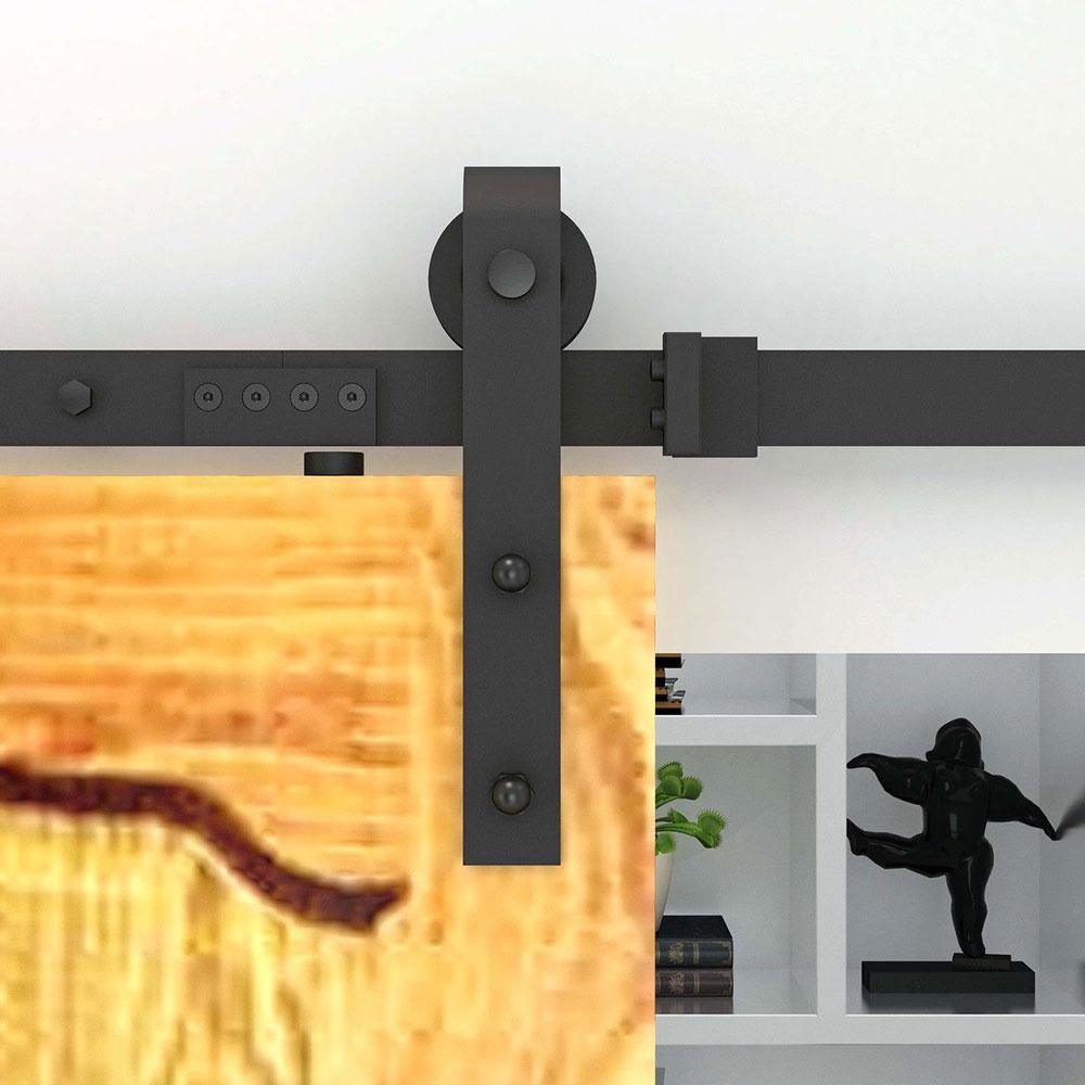 7.5 ft./90 in. Frosted Black Sliding Barn Door Hardware Track Kit for Single with Non-Routed Floor Guide - Super Arbor