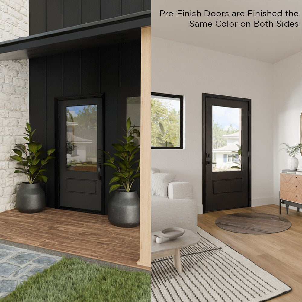 Masonite 36-in x 80-in Fiberglass Half Lite Right-Hand Inswing Peppercorn Painted Prehung Single Front Door with Brickmould