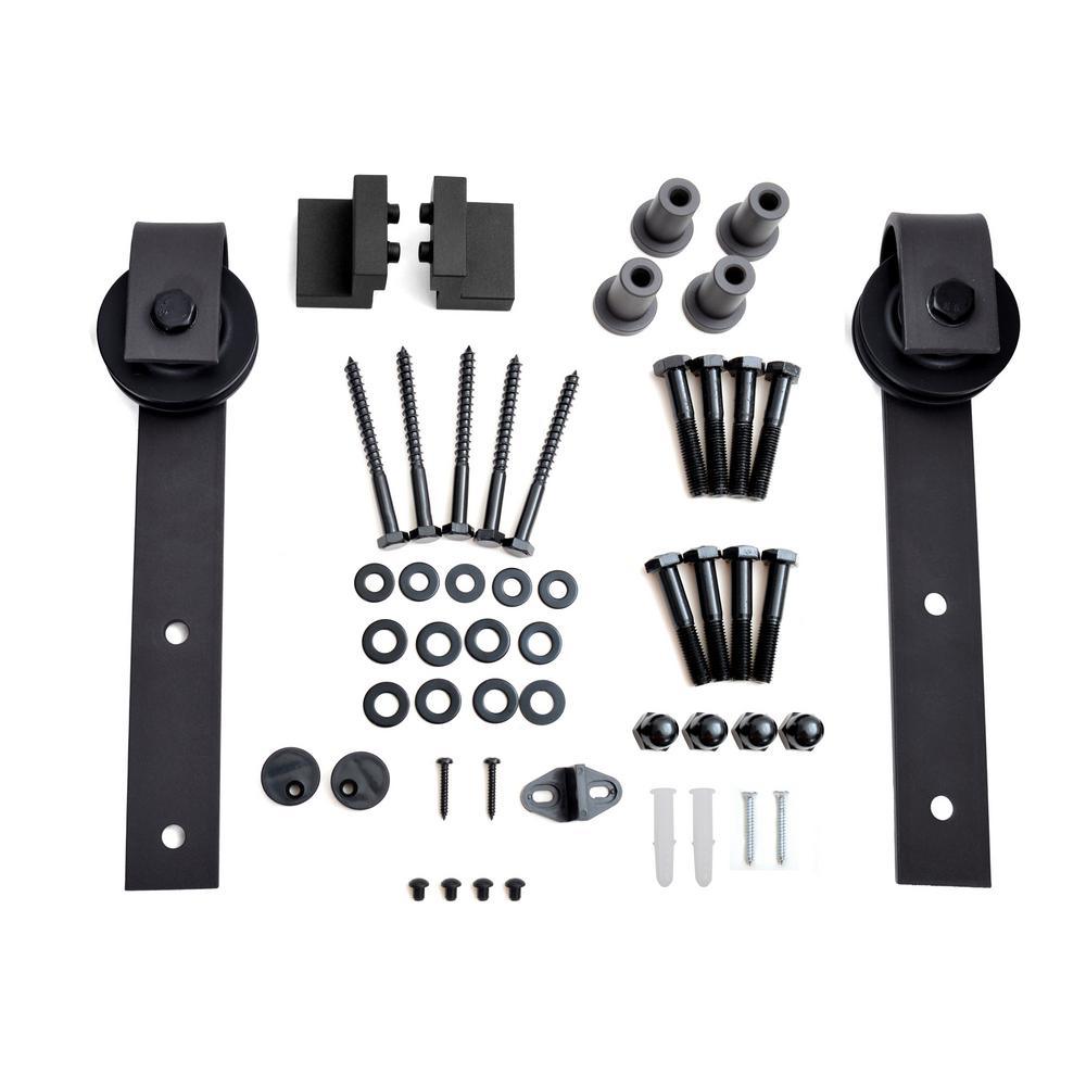 72 in. Black Classic Bent Strap Barn Style Sliding Door Track and Hardware Set - Super Arbor