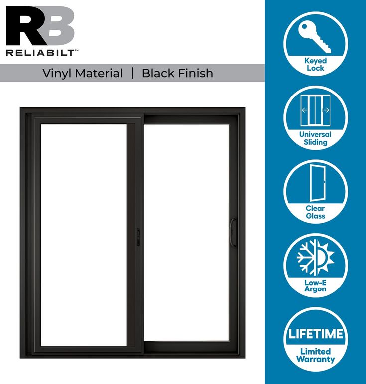 RELIABILT 72-in x 80-in 4-9/16-in Low-e Argon Black Vinyl Sliding Universal Double Patio Door