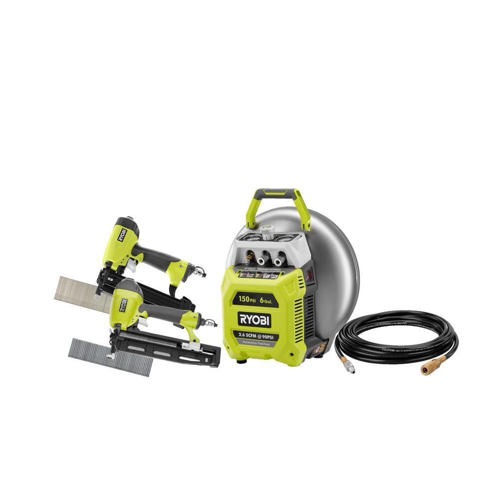 6 Gal. Electric Pancake Air Compressor w/ 18-Gauge 2-1/8 in. Brad Nail ...