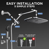 Veken Wide Rain Shower Head with Handheld Spray, High Pressure Combo with Adjustable Arm, Chrome Finish