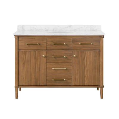 allen + roth Rian 48-in Walnut Undermount Single Sink Bathroom Vanity with White Engineered Stone Top