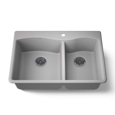 KOHLER Kennon Neoroc Matte Grey Granite Composite 33 in. 1-Hole Double Bowl Drop-In/Undermount Kitchen Sink