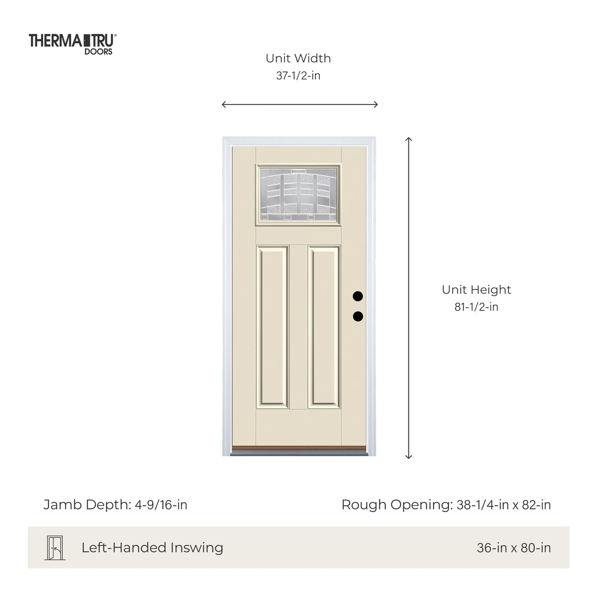 Therma-Tru Benchmark Emerson 36-in x 80-in Fiberglass Craftsman Left-Hand Inswing Ready-to-Paint Unfinished Prehung Front Door with Brickmould