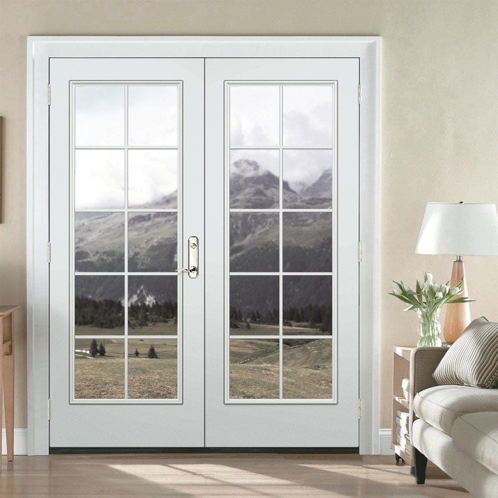 JELD-WEN 60-in x 80-in 4-9/16-in Jamb Low‑E External Grilles Primed Steel French Right-Hand Inswing Double Patio Door
