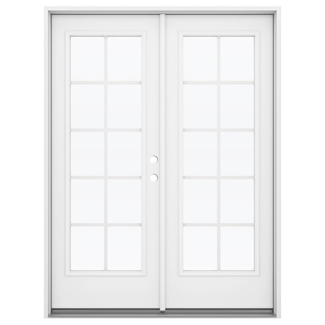 JELD-WEN 60-in x 80-in 4-9/16-in Low-E External Grilles Primed Steel French Left-Hand Inswing Double Patio Door