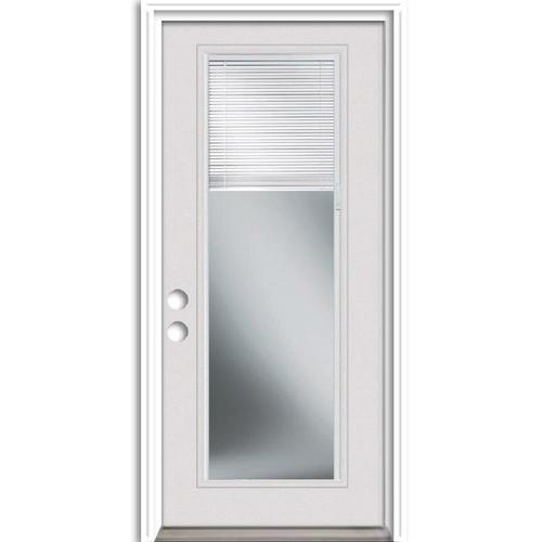 Therma-Tru Benchmark Doors 36-in x 80-in Steel Full Lite Right-Hand Inswing Ready-to-Paint Unfinished Prehung Single Front Door with Brickmould and Built-In Blinds