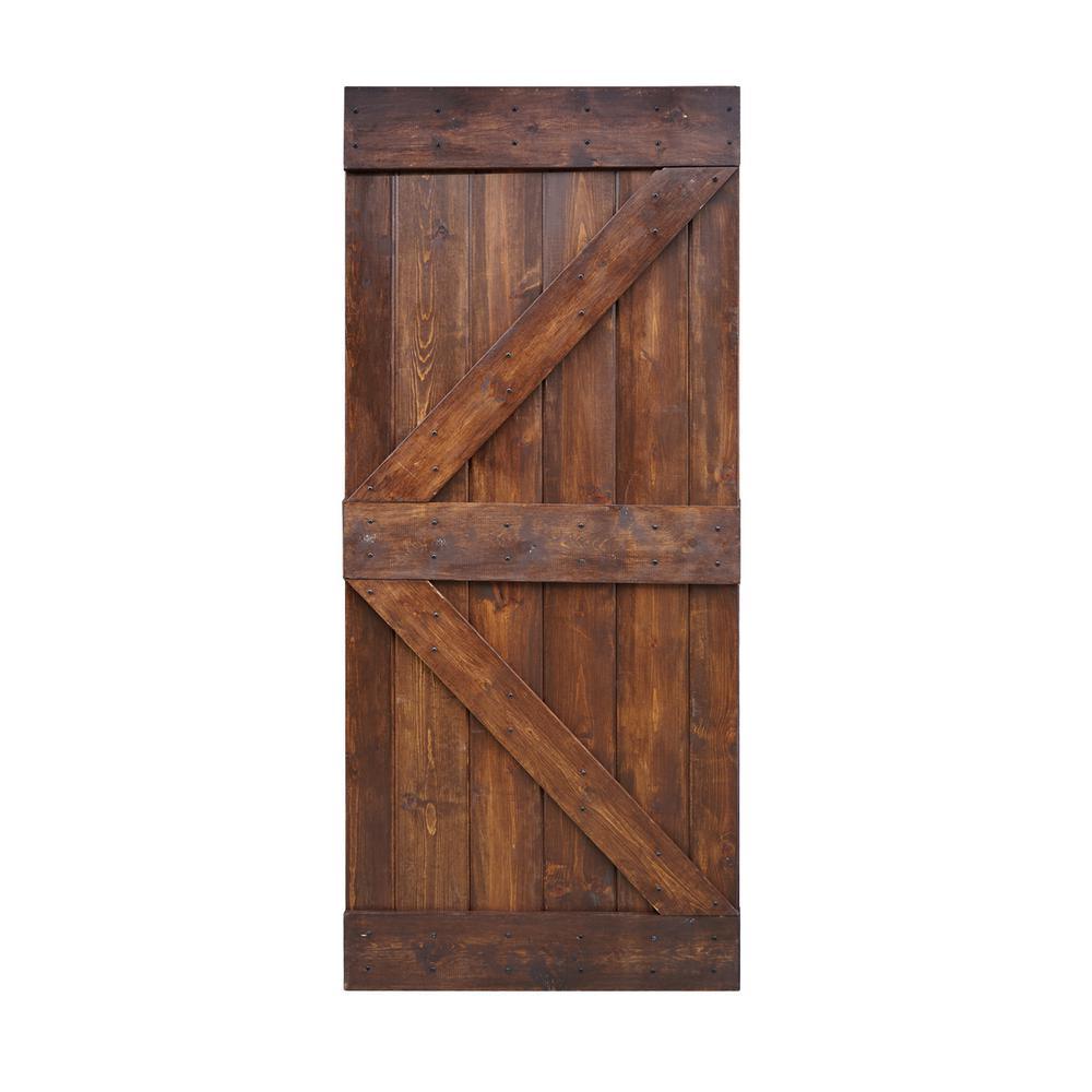 36 in x 84 in K Series DIY Dark Walnut Finished Knotty Pine Wood Barn Door Slab - Super Arbor