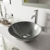 Glass Vessel Bathroom Sink in Gray Onyx and Seville Faucet Set in Matte Black - Super Arbor