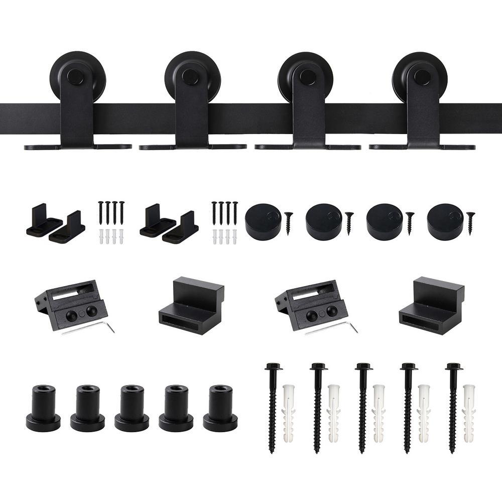 6 ft./72 in. Top Mount Sliding Barn Door Hardware Track Kit for Double Doors with Non-Routed Floor Guide Frosted Black - Super Arbor