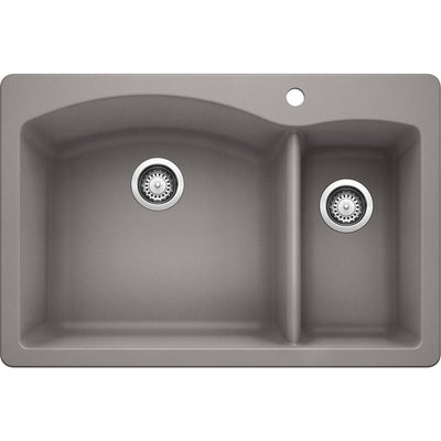 DIAMOND Dual Mount Granite Composite 33 in. 1-Hole 70/30 Double Bowl Kitchen Sink in Metallic Gray - Super Arbor