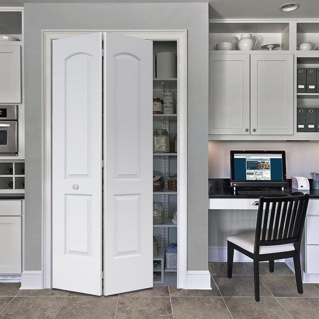 JELD-WEN Continental 30-in x 80-in Primed 2-Panel Round Top Primed Molded Composite Bifold Door (Hardware Included)