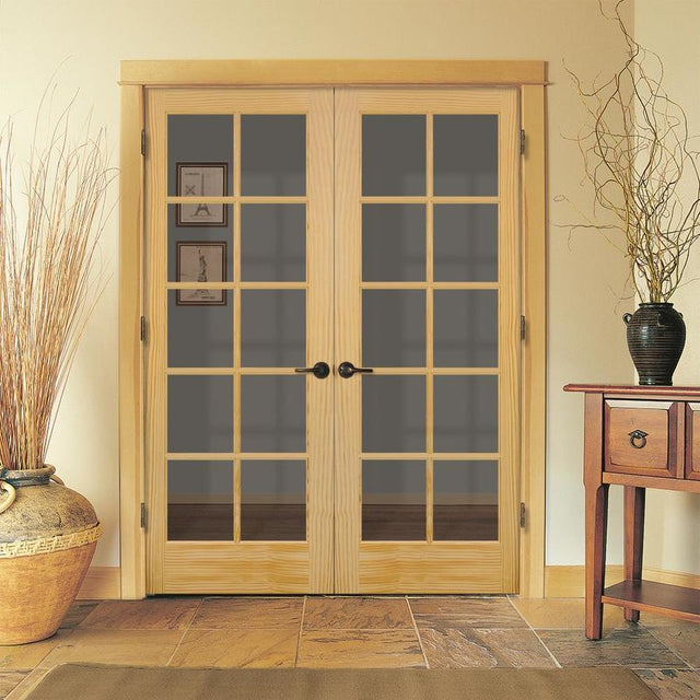 JELD-WEN 10 Lite Wood 48-in x 80-in Unfinished Clear Glass Unfinished Pine Wood Interior French Door (Hardware Included)