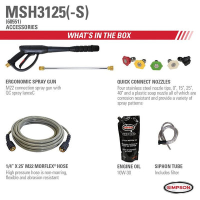 Simpson MegaShot MSH3125 -S 3200 PSI at 2.5 GPM HONDA GC190 Cold Water Pressure Washer
