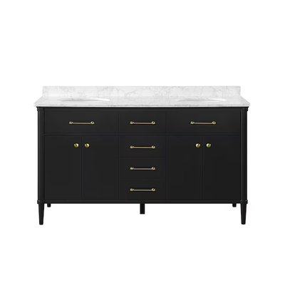 allen + roth Rian 60-in Onyx Black Undermount Double Sink Bathroom Vanity with White Engineered Marble Top