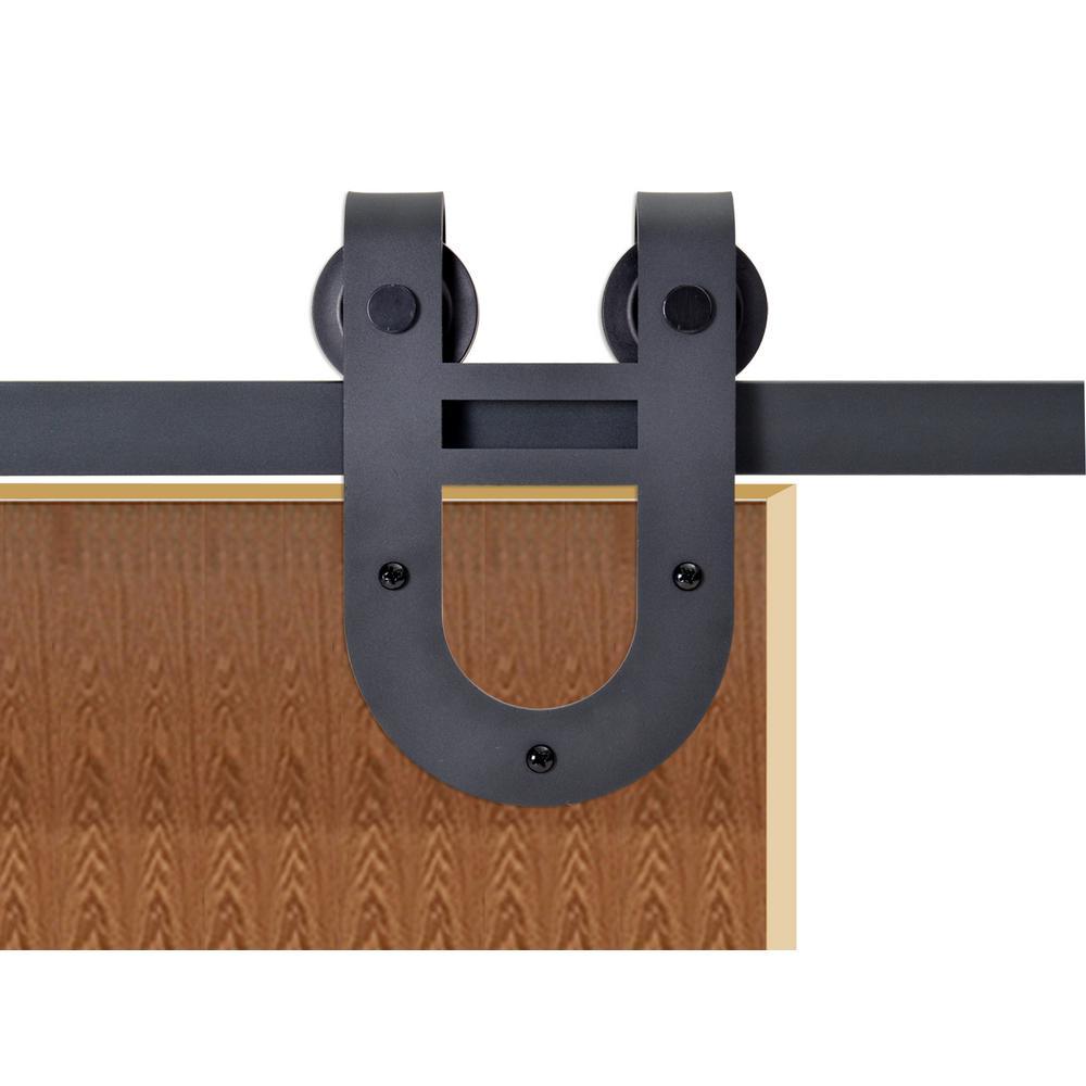 72 in. Antique Bronze Rustic Horseshoe Barn Style Sliding Door Track and Hardware Set - Super Arbor
