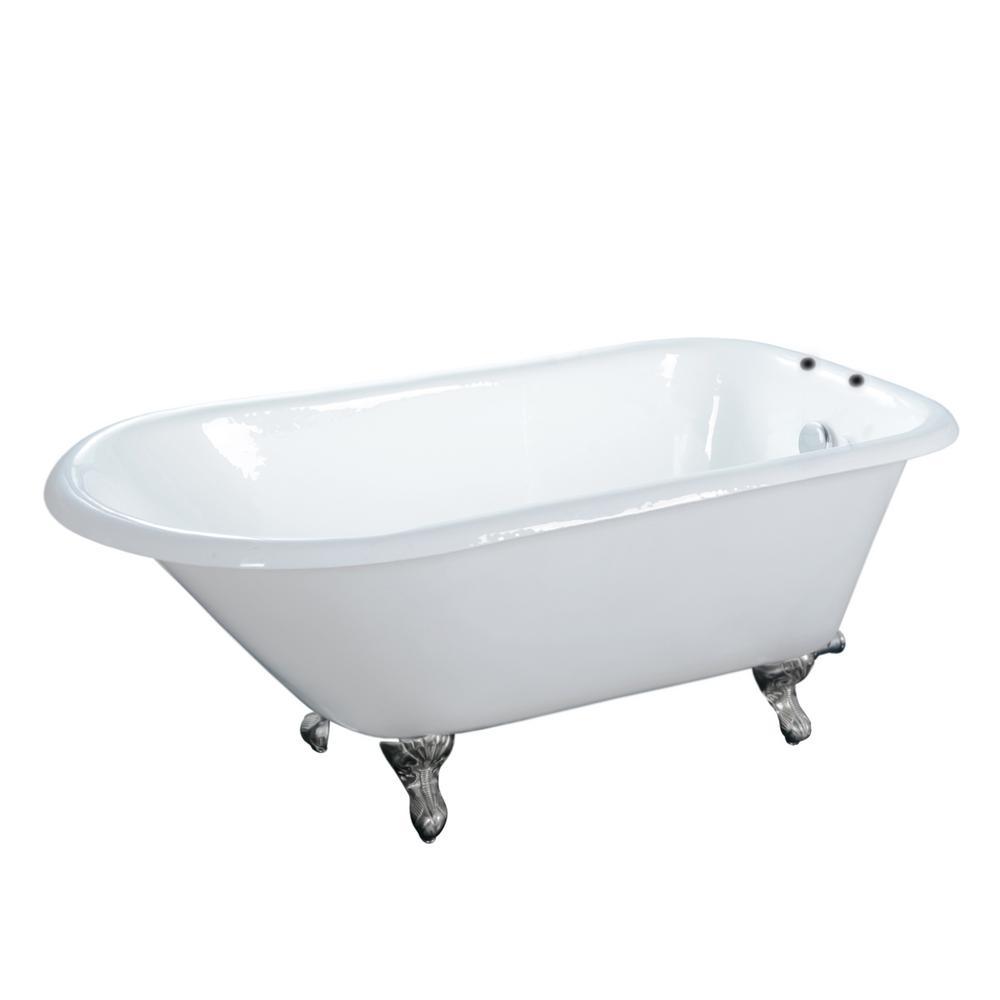 Aristo 55 in. Cast Iron Roll Top Clawfoot Non-Whirlpool Bathtub in White with 7 in. Faucet Holes and CP Feet - Super Arbor