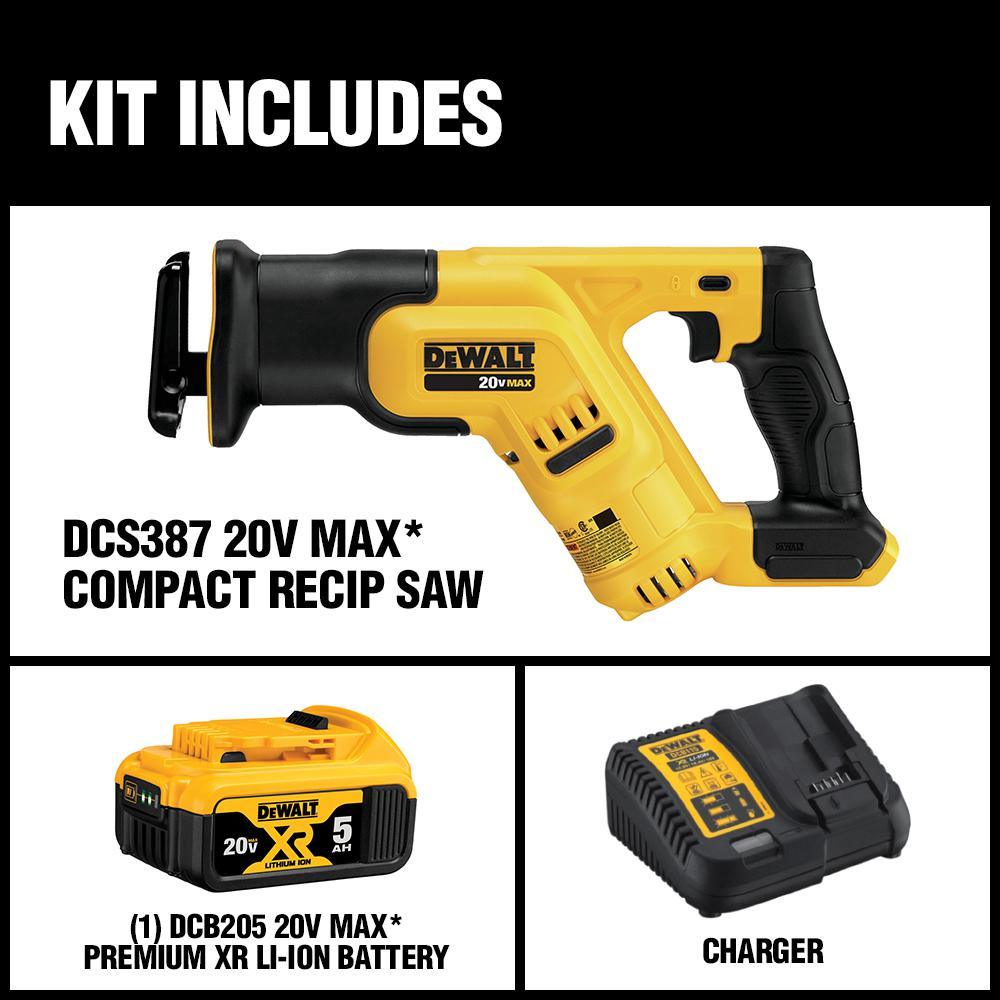 20-Volt MAX Lithium-Ion Cordless Compact Reciprocating Saw Kit with Battery 5Ah, Charger and Contractor Bag - Super Arbor