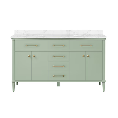 allen + roth Rian 60-in Sea Green Undermount Double Sink Bathroom Vanity with White Engineered Stone Top