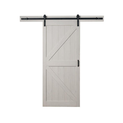 K Design 36 in. x 84 in. Ashen White Finished MDF Sliding Barn Door with Bent Strap Hardware Kit - Super Arbor