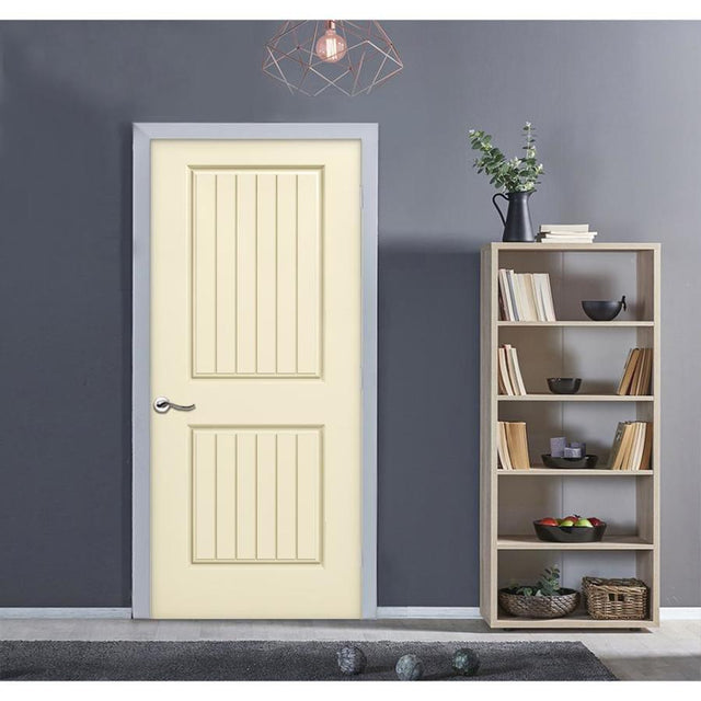 ReliaBilt Corvado 30-in x 80-in Cream-N-Sugar 2-Panel Square Hollow Core Prefinished Molded Composite Slab Door
