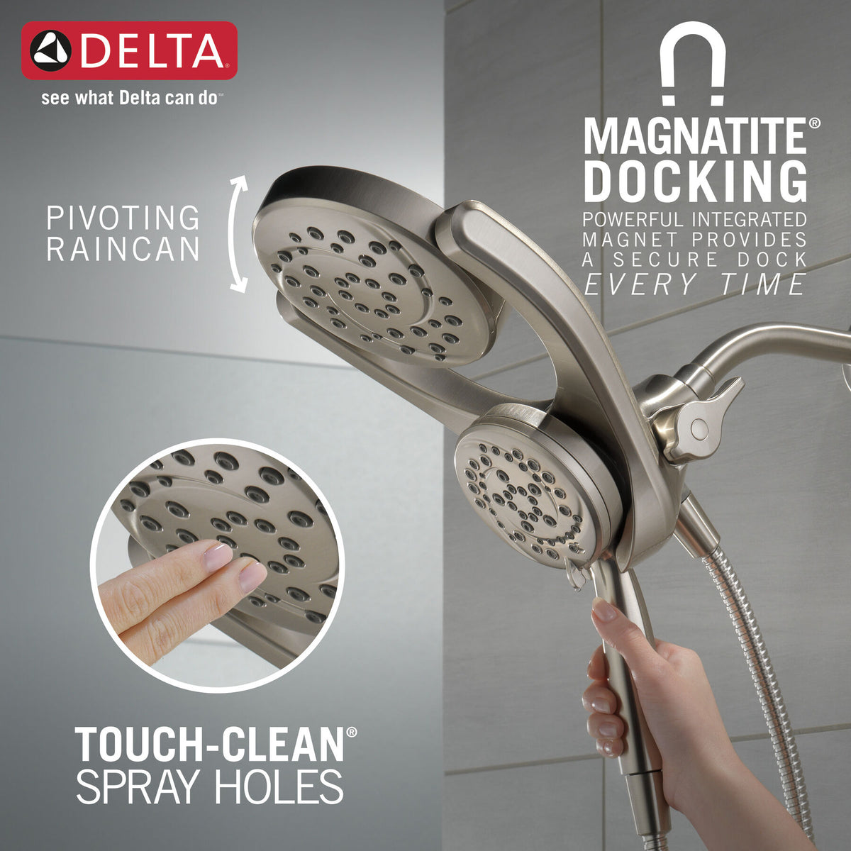 Delta Universal Showering Components SpotShield Brushed Nickel 4-Spray Dual Shower Head, 1.75 GPM (6.6 LPM)