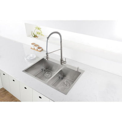 33 in. x 22 in. Double Bowl Drop-in 16-Gauge Stainless Steel Kitchen Sink