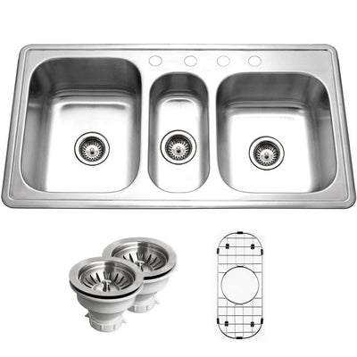 Premiere Gourmet Series Topmount Stainless Steel 41 in. 4-Hole Triple Bowl Kitchen Sink with Accessory Combo Pack - Super Arbor